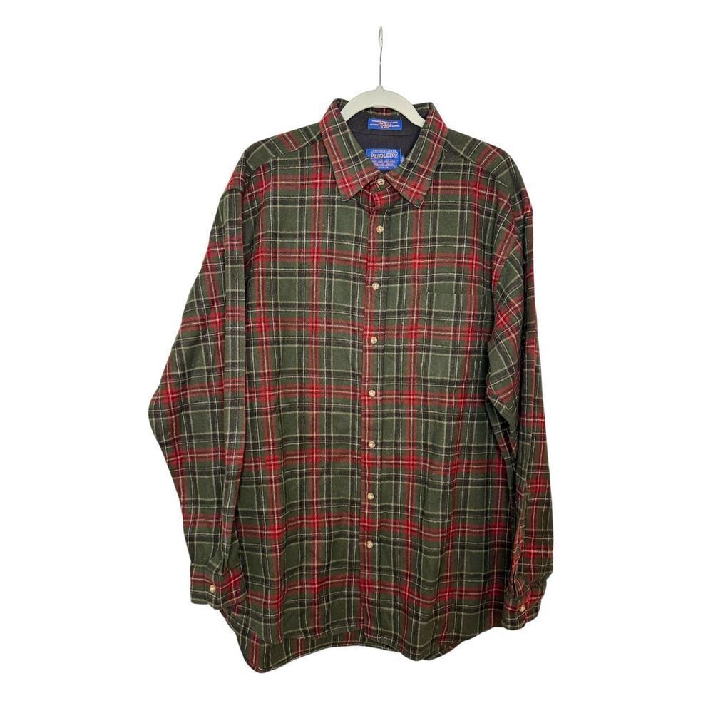 Pendleton Men’s‎ Pure Virgin Wool Long-sleeve Flannel Shirt Size XL Long